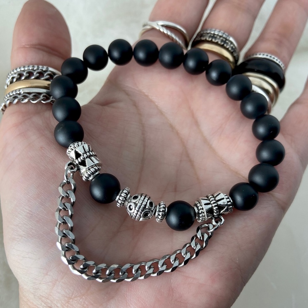 Handmade onyx viking beads & dangly curb chain - Picture 7 of 14